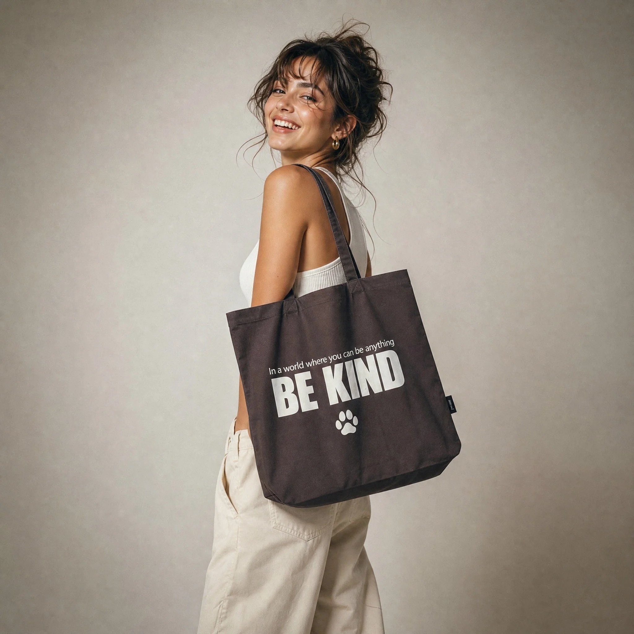 Be Kind Tote in Chocolate on Model.jpg