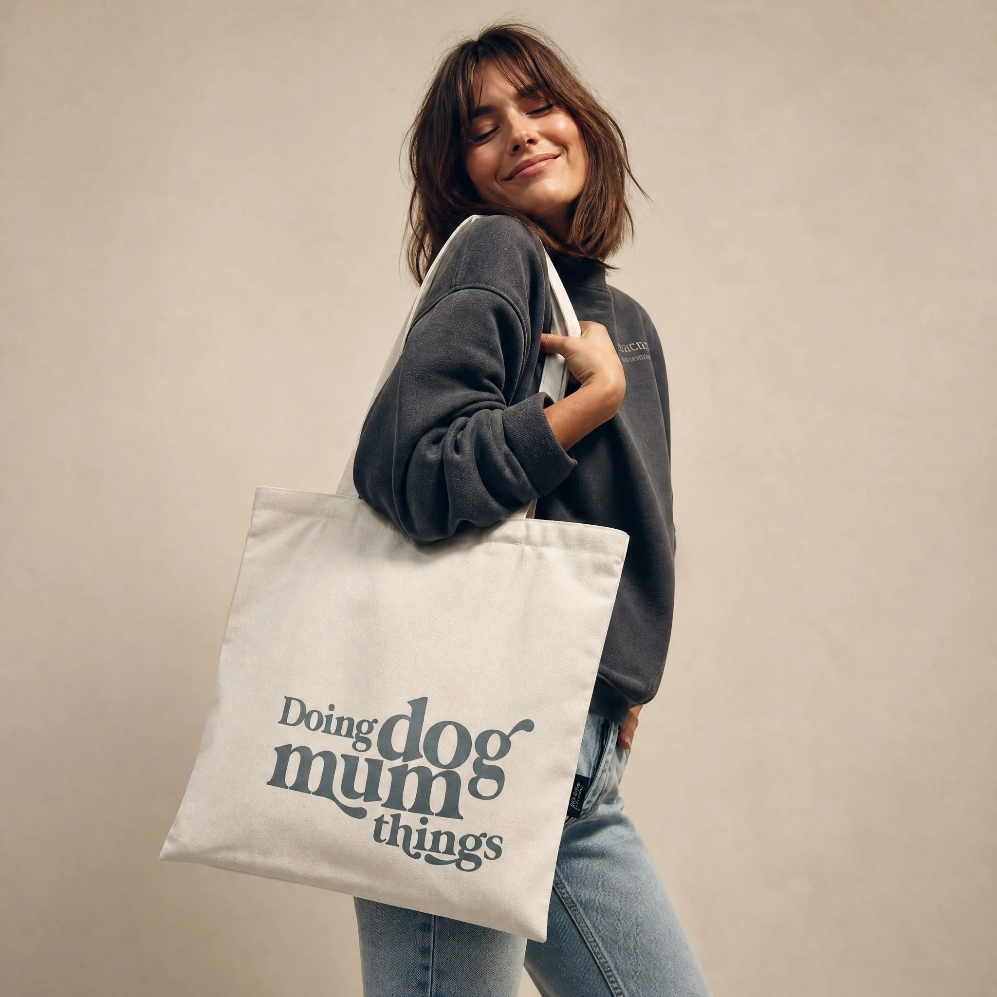 Doing Dog Mum Things Tote in Cream on Model.jpg