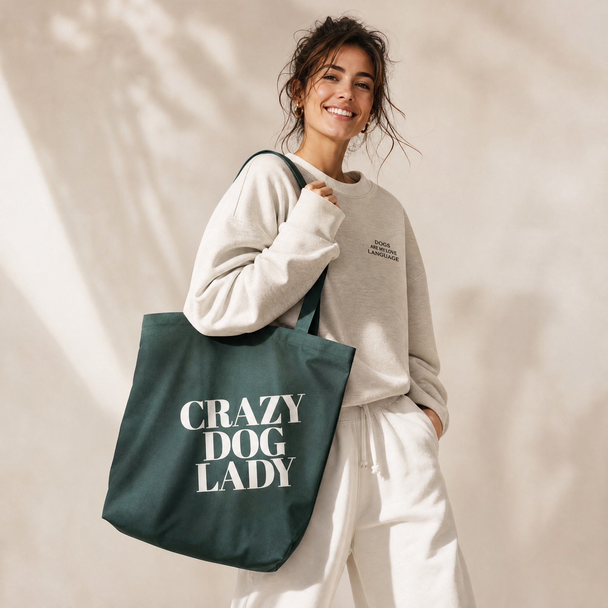 Crazy Dog Lady Tote in Sage on Model.jpg
