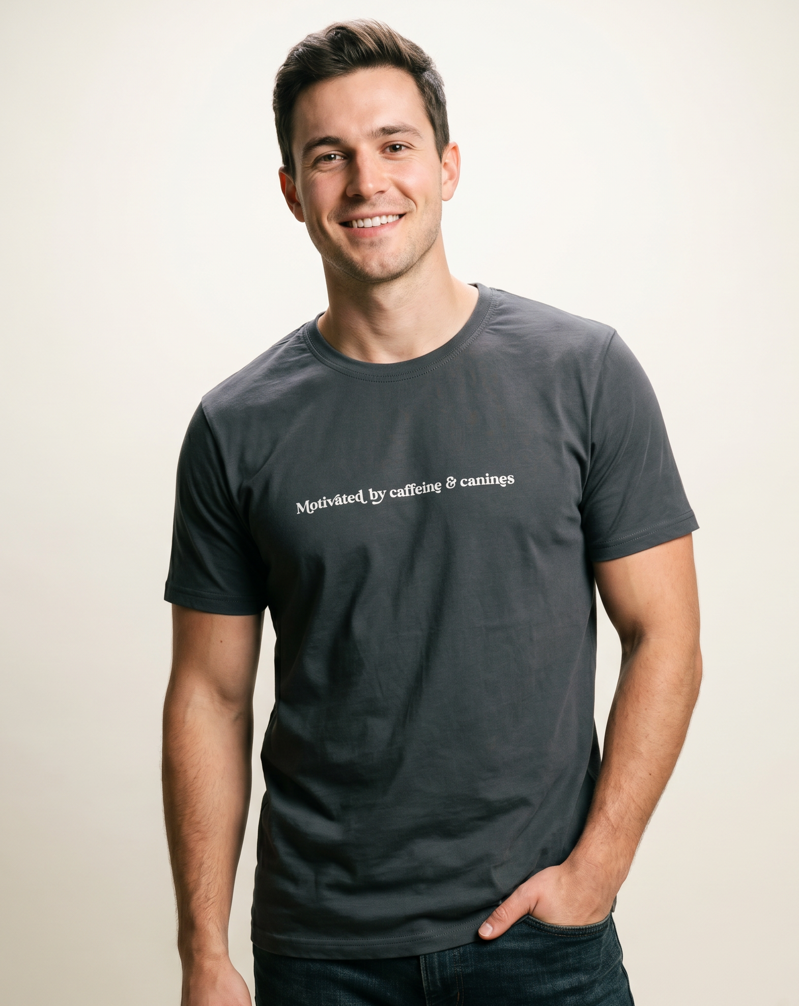 Motivated by Caffeine & Canines T-Shirt.png