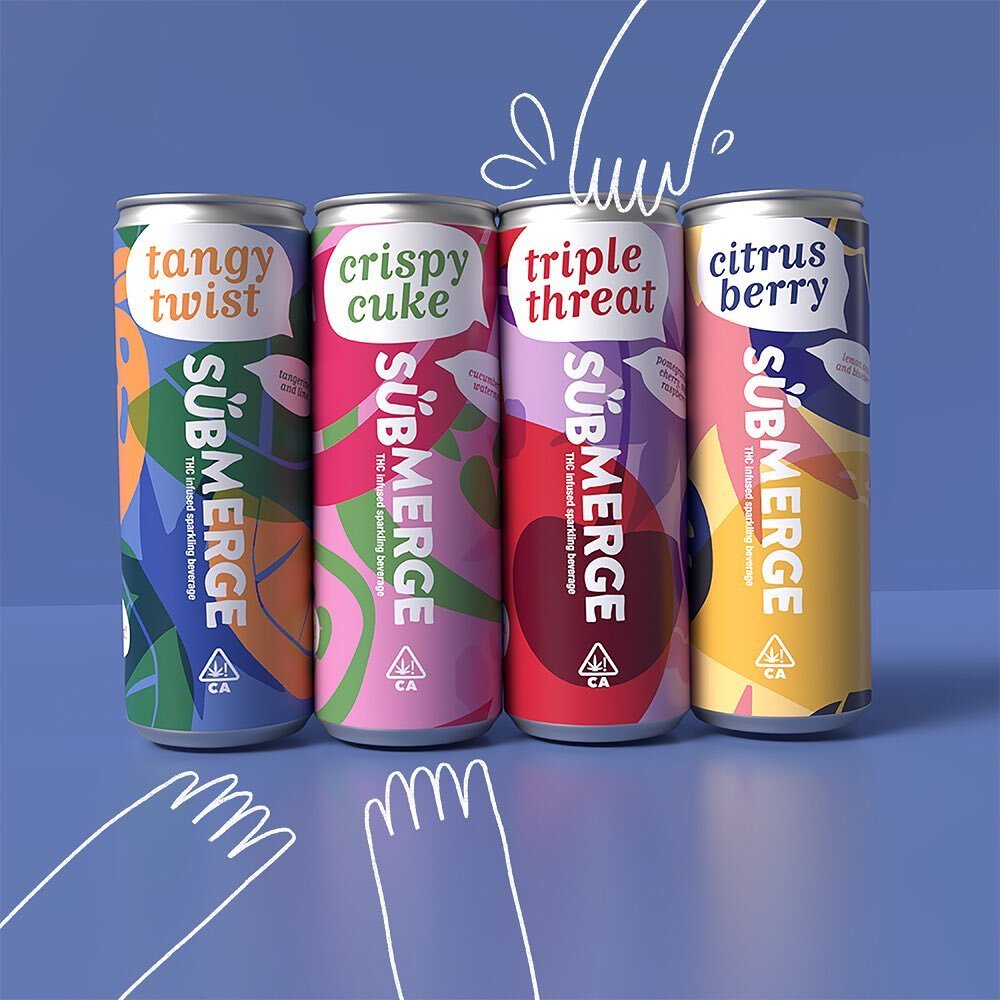 submerge!

my take on the submerge brand focuses on including those who prefer cannabis into social drinking. i wanted to include vibrant colors and patterns that reflect the flavors.

tangy twist and triple threat are thc infused, while crispy cuke 