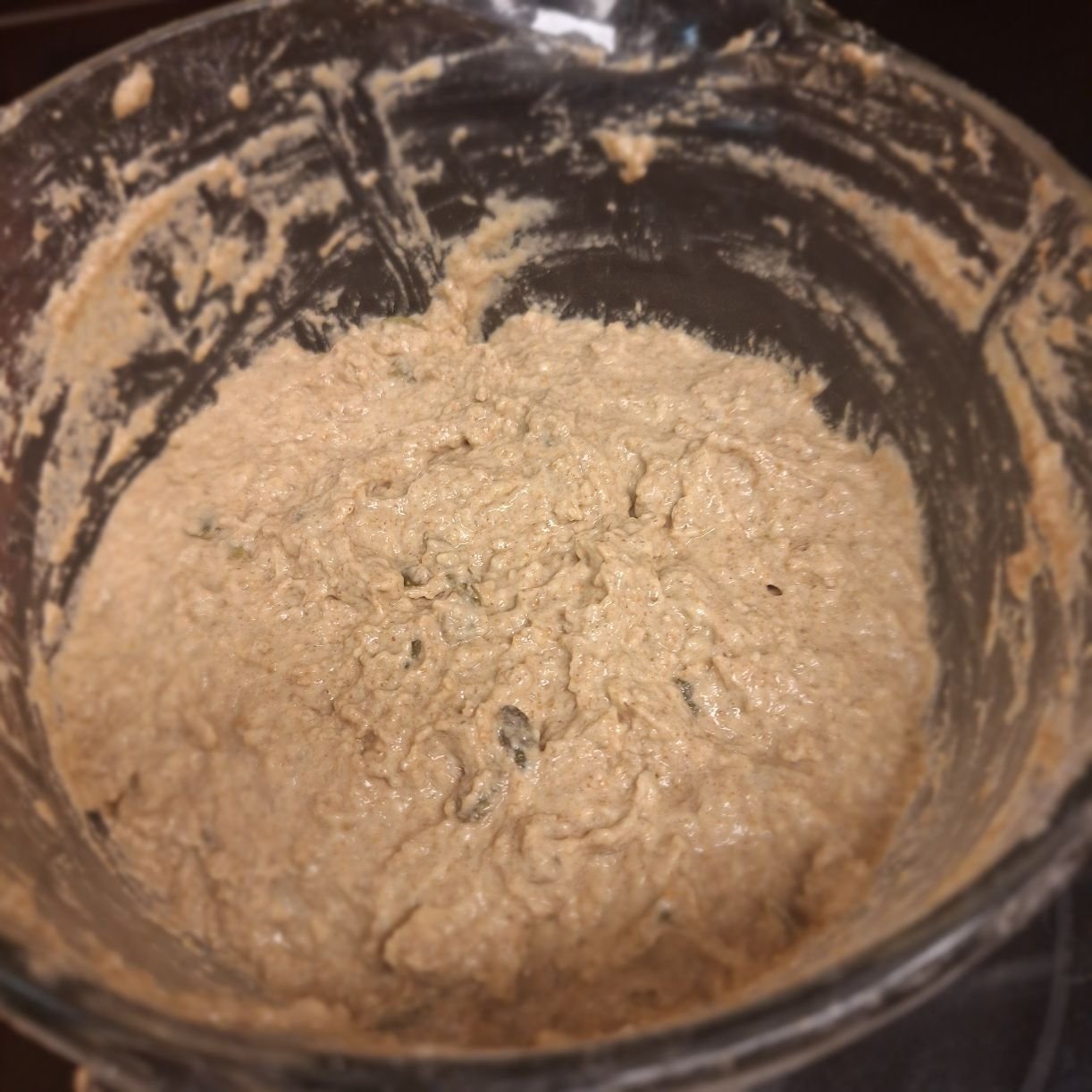 Mix bread dough w/Danish whisk