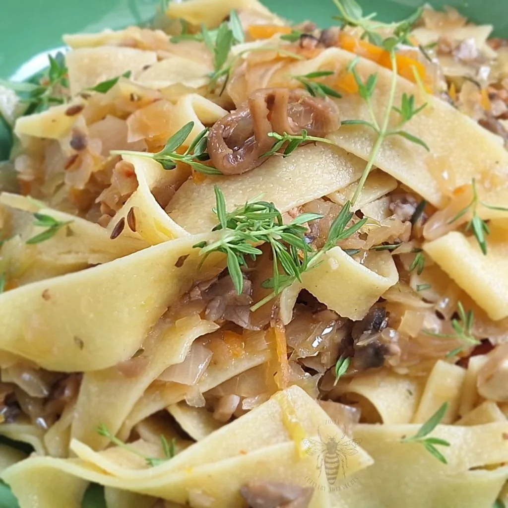 Vegetarian Łazanki (Polish Cabbage and Mushroom Pasta)