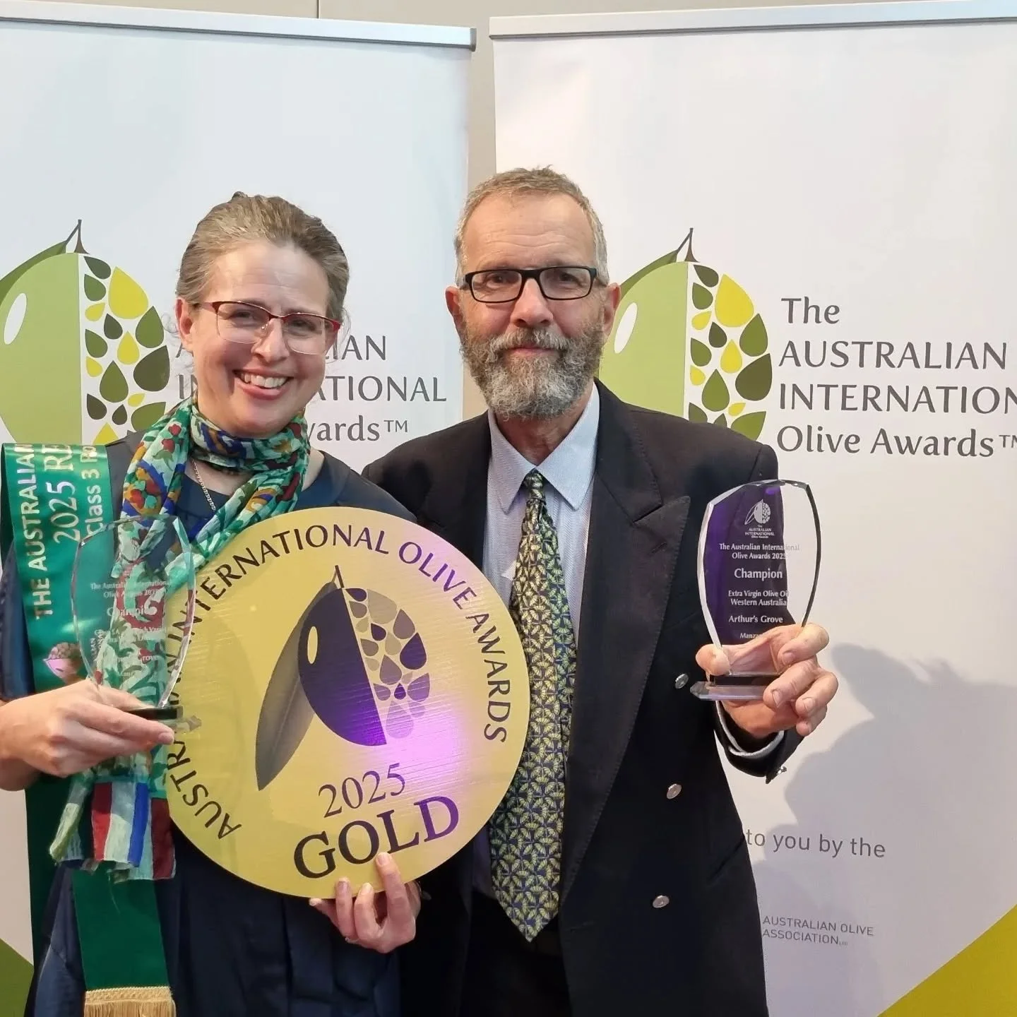 Delighted to announce Arthur's Grove EVOO won three gold medals, Champion WA EVOO, Champion  Spanish Varietal EVOO (Manzanillo) and Reserve Champion Other Varietals (Hardy's Mammoth). 

What an evening in Adelaide, crowning a 3-day conference full of