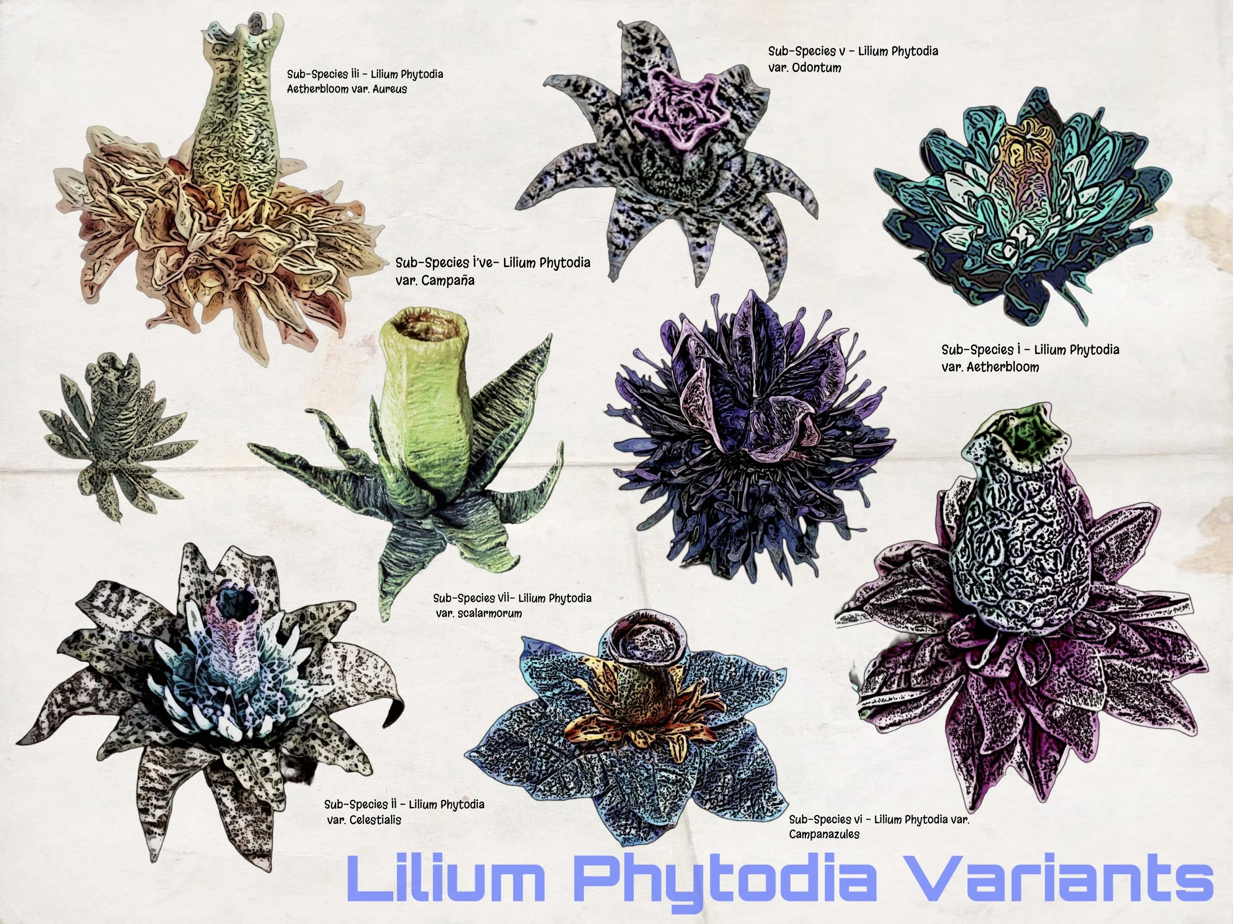 The Deku Lily, scientifically known as Lilium Phytodia, is an enchanting botanical species native to many different regions of Nephrajaal, This captivating plant, presents many distinct sub-species, each boasting unique characteristics that exemplify