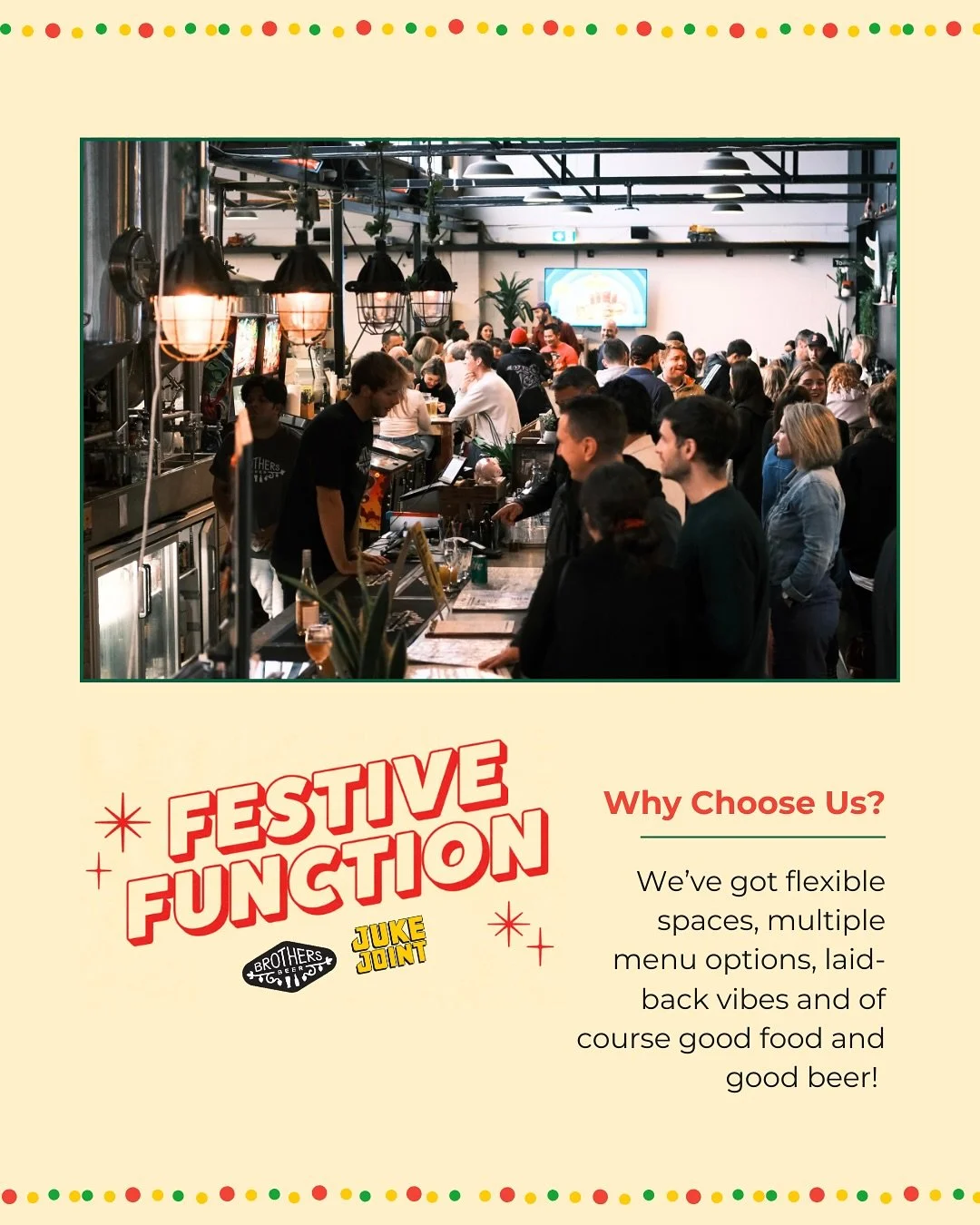 Have you been tasked with planning the work Christmas party this year? 🥂🍻⁠
⁠
No stress, flick us an email and we&rsquo;ll help make your life a bit easier! ⁠
⁠
fun@brothersbeer.co.nz ⁠
⁠
Head to the linkinbio to download our festive function pack ?