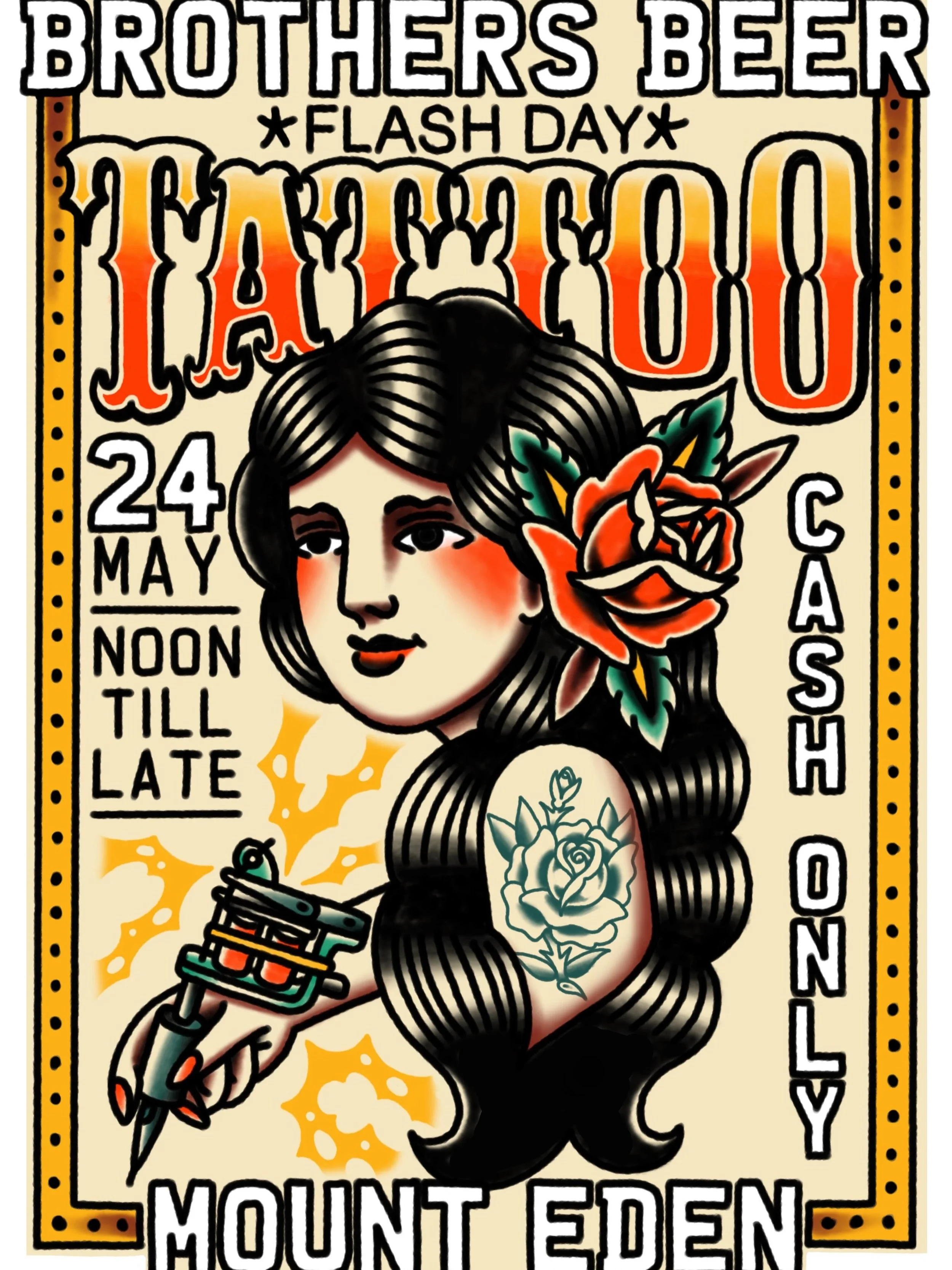 Mark your calendars, Mt Eden! 🗓️
Brothers Beer is hosting a Tattoo Flash Day on Sunday 24 May, noon till late.
Get a fresh tattoo, sip on ice-cold beer, and hang with the crew.
Just a quick heads-up: tattoos are cash only, but our bar and kitchen ta