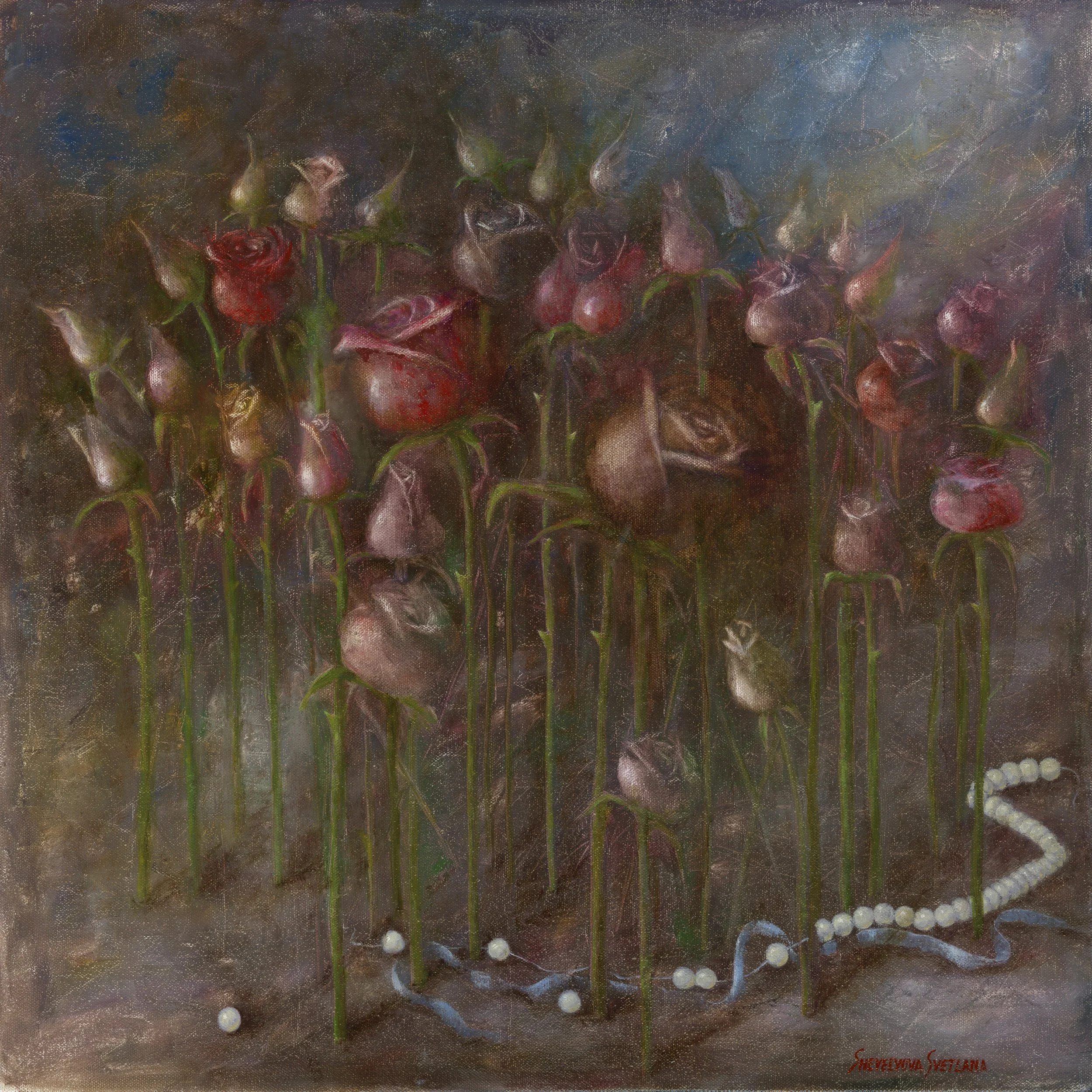 Petals and Pearls, oil, 51 x 51 cm