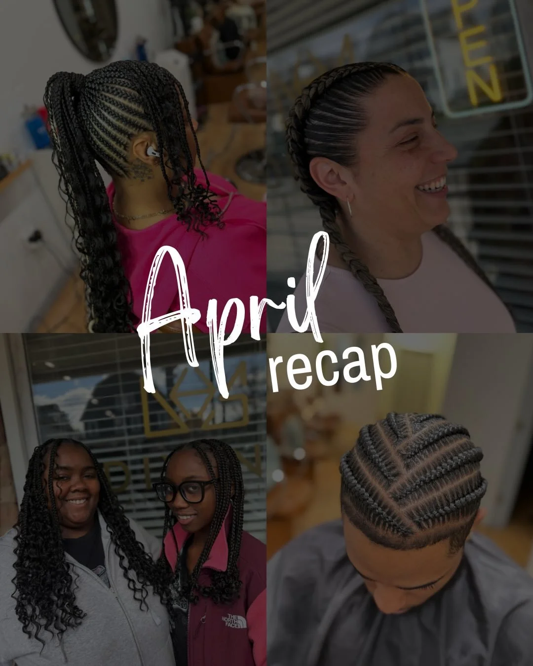 The month in a nutshell, April edition! 

We are so proud of the work done here at Divine Hair Studios! But we&rsquo;re more grateful for the people who choose us again and again! 

And to the team @braidsbyelaine @570stylist @concisethebarber and @n