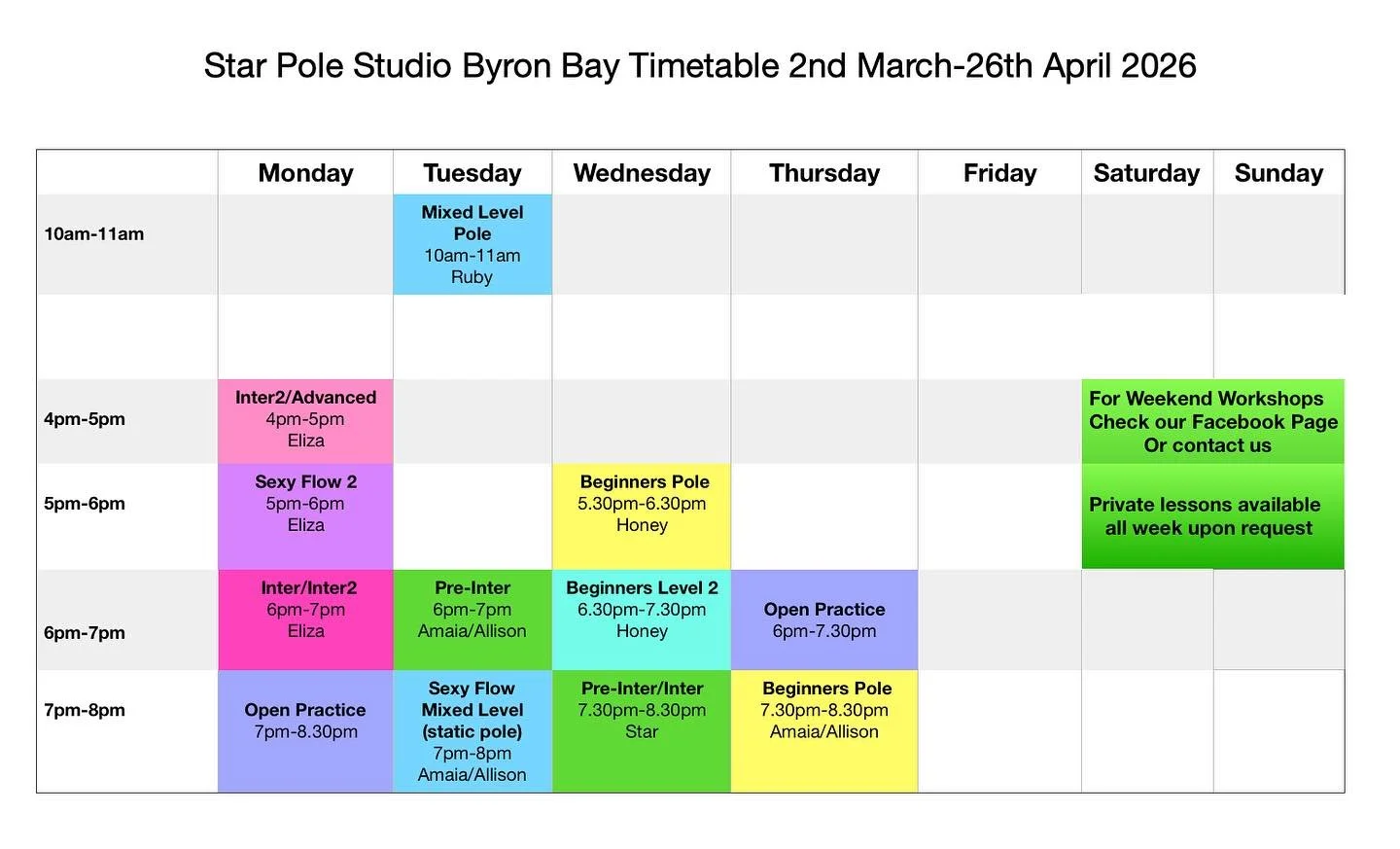 New term starts next week 🥳Bookings for next term are open 🤩 come dance with us 👯&zwj;♀️👠
For more info 
www.starpolestudiobyronbay.com