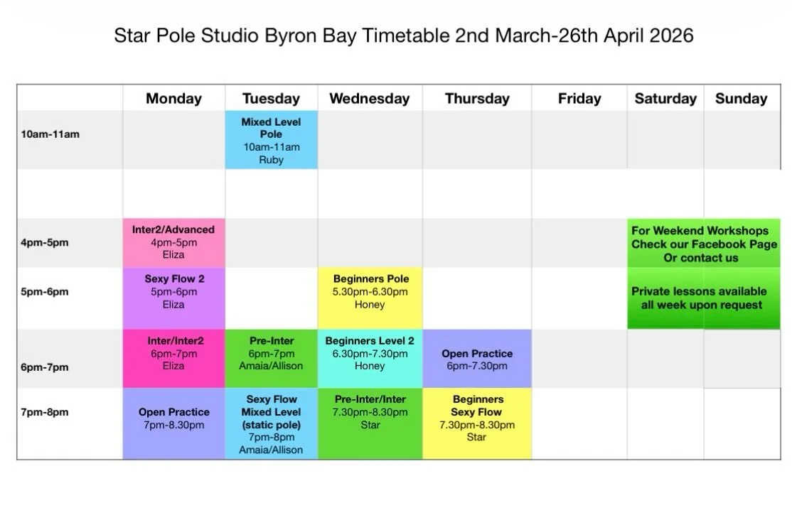 4 Week Mini Course starts this week.
$130.
Valid for all classes on the timetable 🤩⭐️