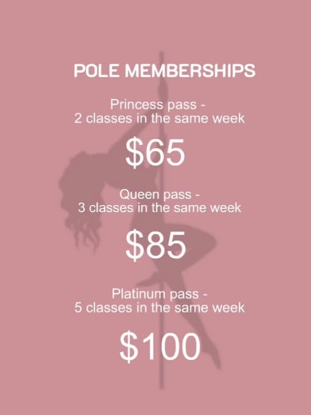 ✨ ARE YOU A PLATINUM GODDESS? 

Alongside our Princess and Queen memberships, we&rsquo;re introducing our newest level of pole obsession&hellip;

💎 PLATINUM POLE MEMBERSHIP 💎

5 classes in the same week &mdash; just $100!

For those who just can&rs