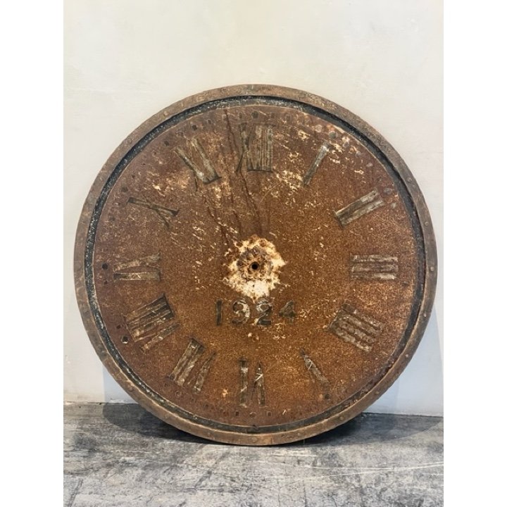 ANTIQUE CLOCK FACE RUST AND BLACK– DATED 1924