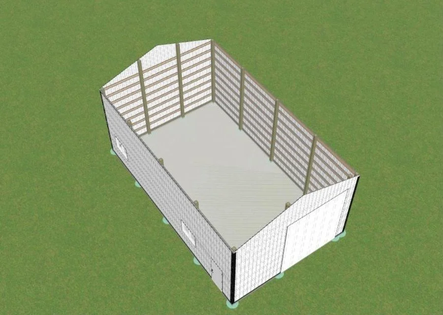 The Wasatch Shop plan with roof removed showing the clear-span shop interior