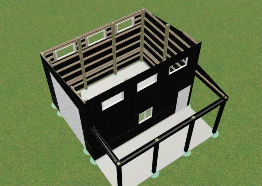 The Ben Lomond studio plan with roof removed showing the studio and porch layout