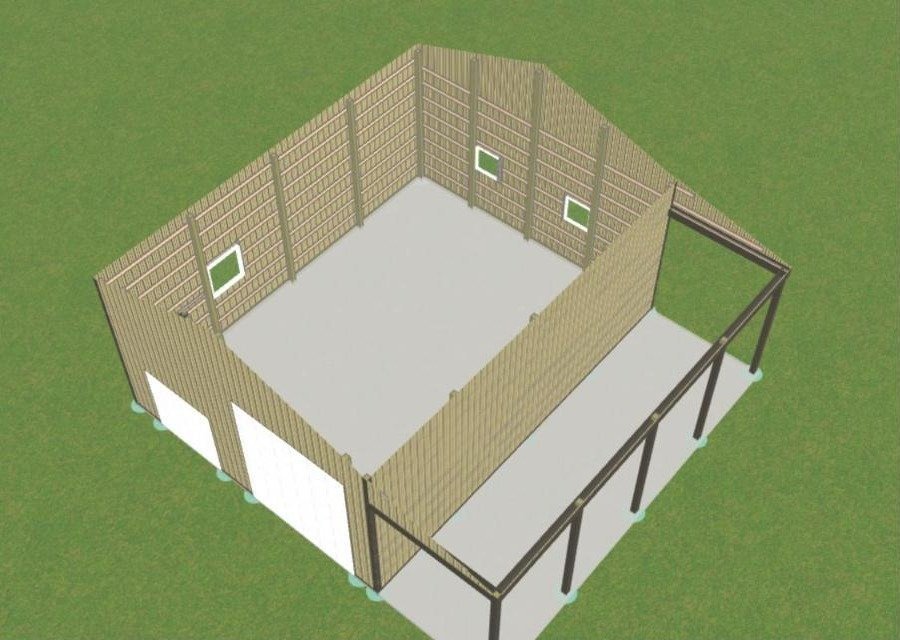 The Willard shop plan with roof removed showing the open shop and covered lean-to