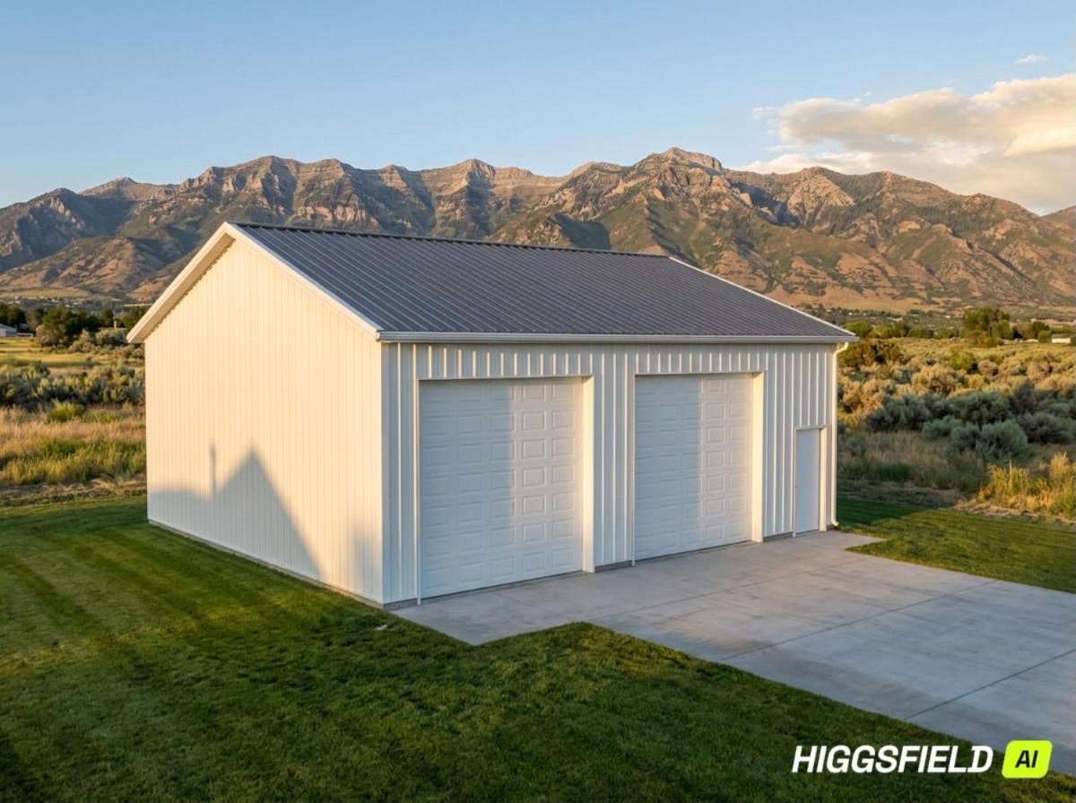 The Liberty 24x30 two-bay garage, photorealistic rendering of Eden Creek garage plan