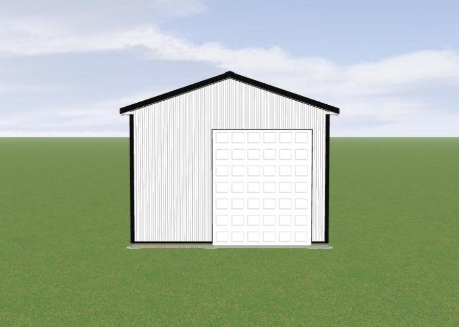 The Wasatch Shop 24x40 pole barn front elevation with overhead garage door