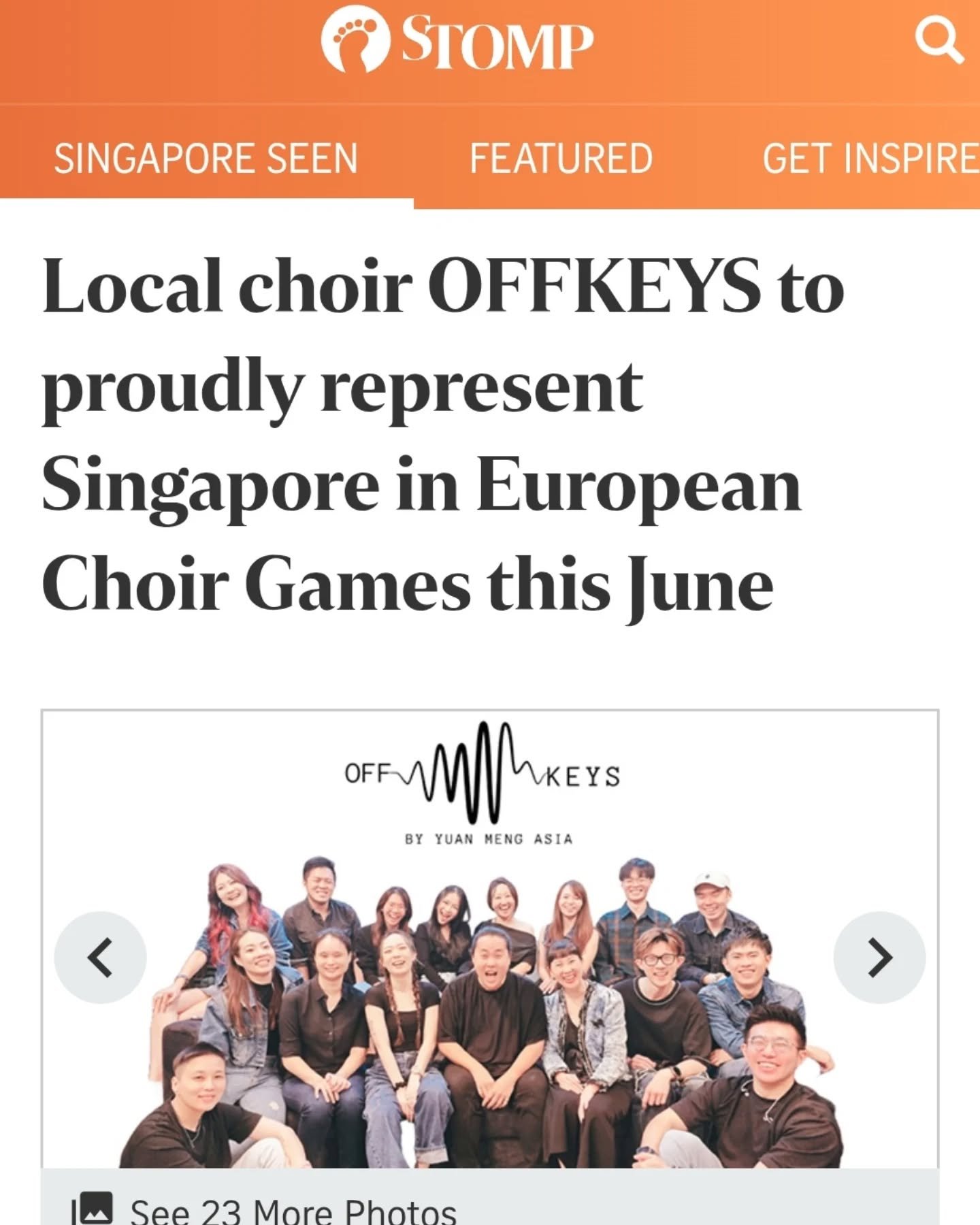 We are so honoured to have been featured in The Straits Times!

This recognition means a great deal to OFFKEYS and as we work towards the European Choir Games.

Your support provides us with a platform to connect with fellow Singaporeans and also ser