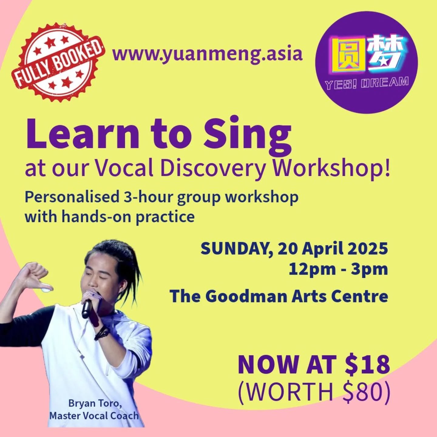 Thank you for your overwhelming response! 

The Vocal Discovery Workshop on Sunday, April 20th, 2025, is now fully booked. 

If you'd like to hear about our next workshop, please leave your details, and we'll keep you posted! 

https://www.yuanmeng.a