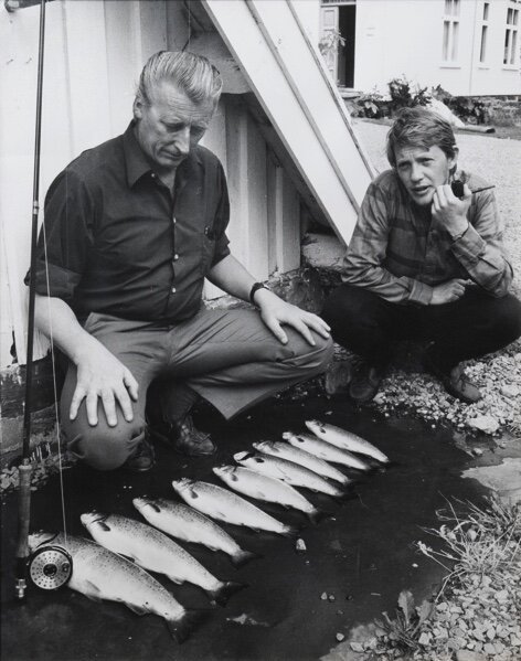  Senior Aksel Hembre who tells the story in Fiske - Sport. Picture is from late -60 - a morning catch of Seatrouts. 