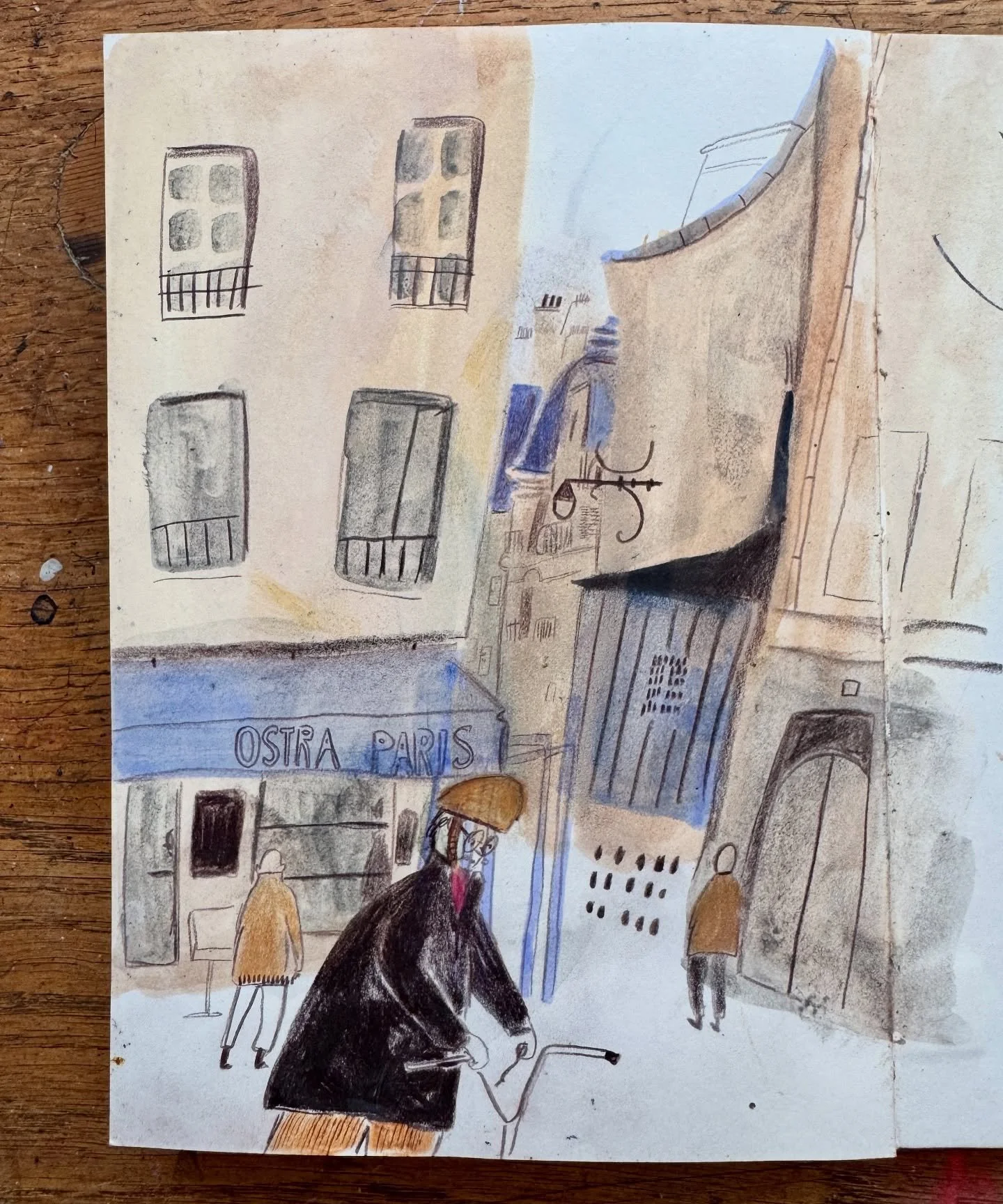The other day I dug out my finished sketchbooks and found this drawing from just over a year ago in Paris. We were sat outside a cafe, the sun was golden and bright and the air had a crisp bite to it. There&rsquo;s something about sitting outside in 