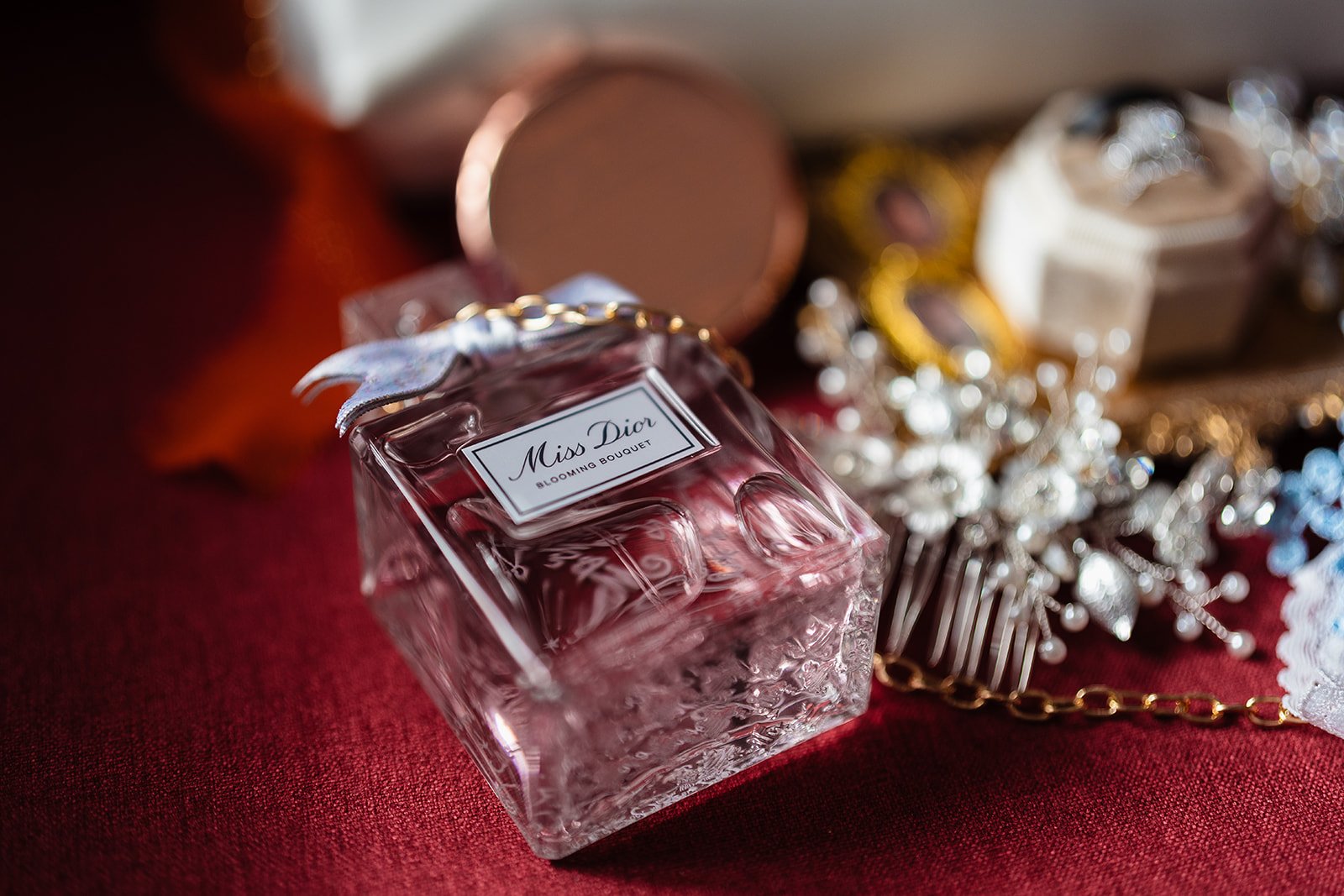 Dior perfume detail photo for wedding flat at Holiday Inn in Deptford, New Jersey. 