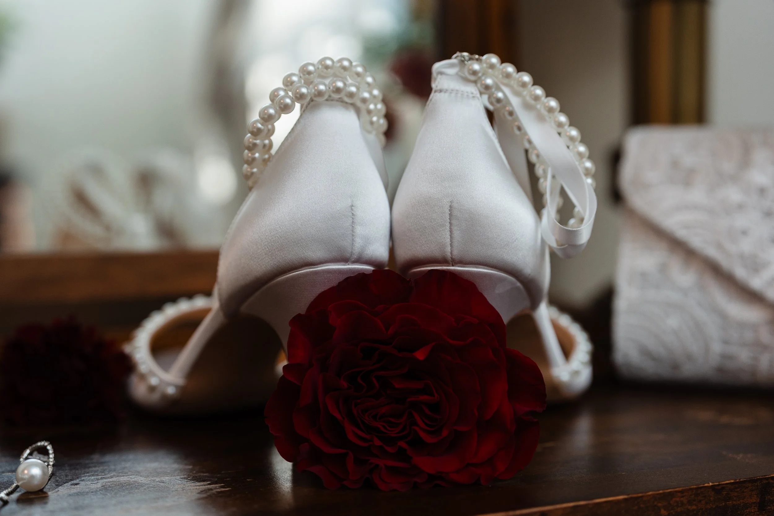 Detail Photo of bride's heels and jewelry for a Philadelphia wedding at Vaux Studio