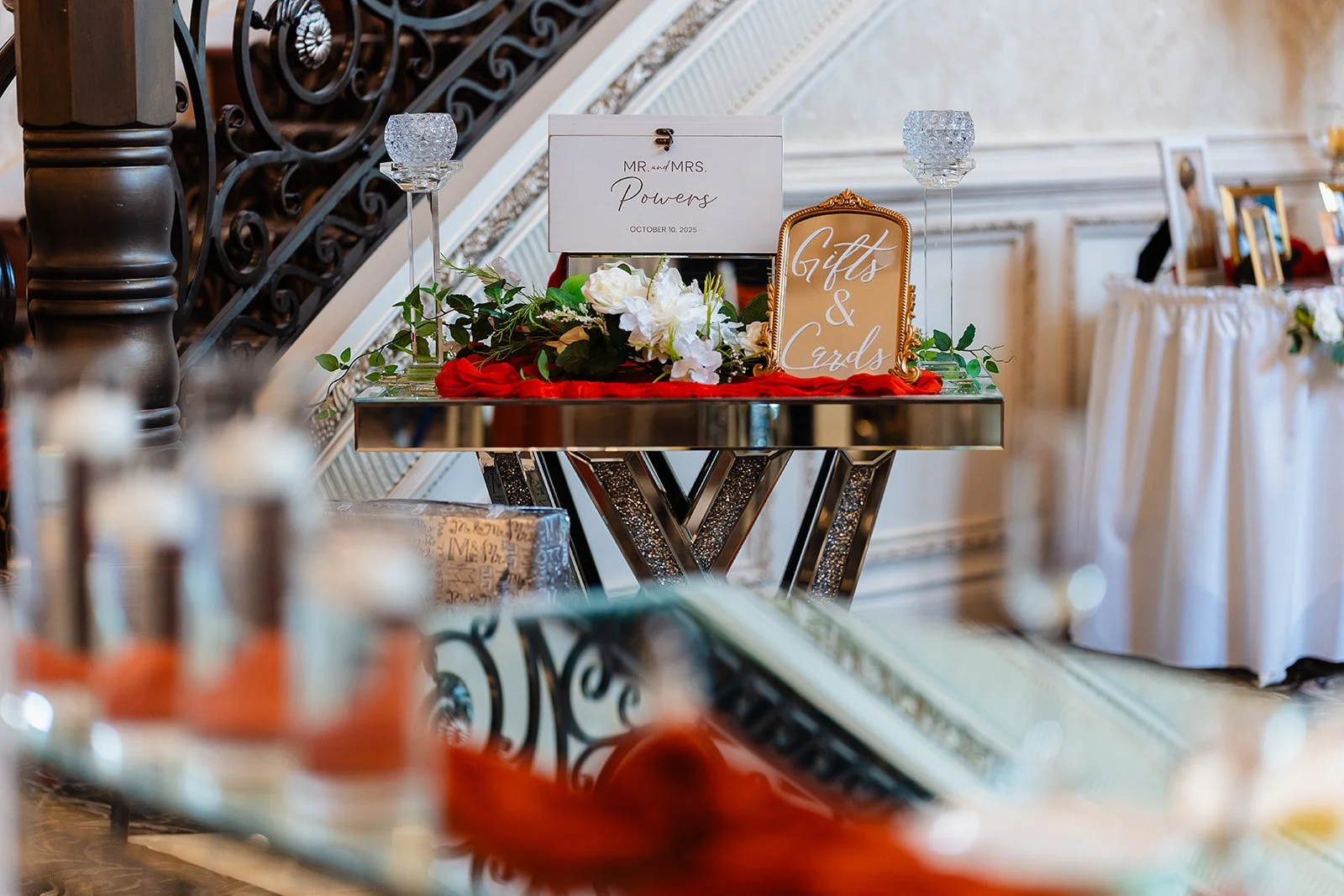 Wedding Gift table during reception at Brigalias in Sicklerville, New Jersey. 