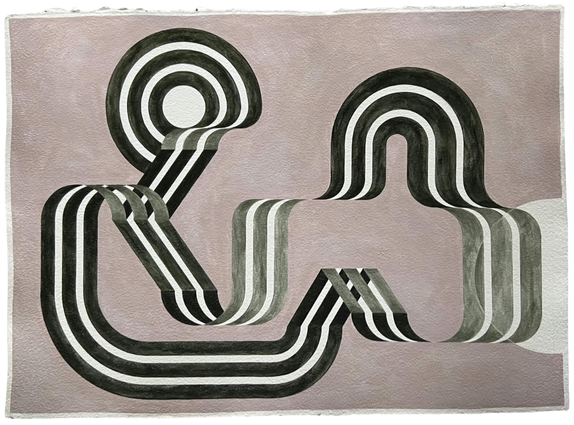 geometric pale pink and muted green painting