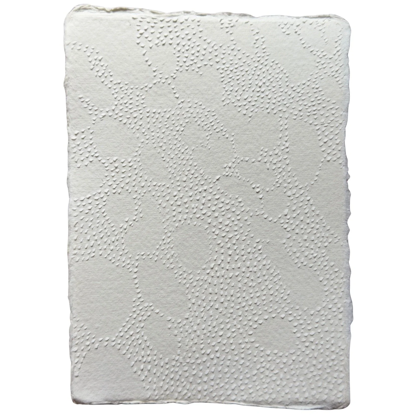 natural white cotton rag paper with surface carving creating a textured original artwork, inspired by the dappled light on the woodland floor from light shining through the tree canopy