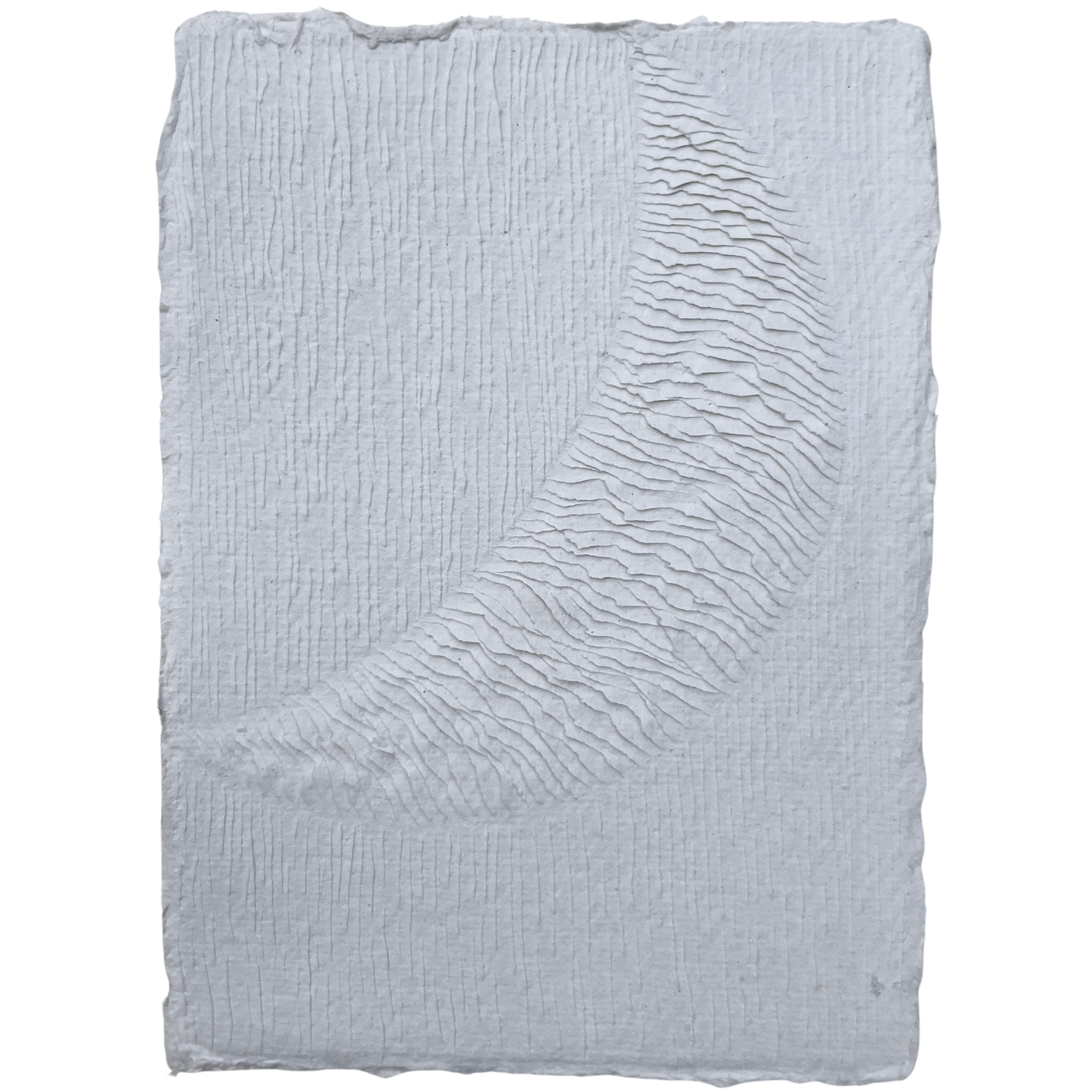 natural white cotton rag paper with surface carving creating a textured original artwork depicting a crescent moon shining on a clear evening.