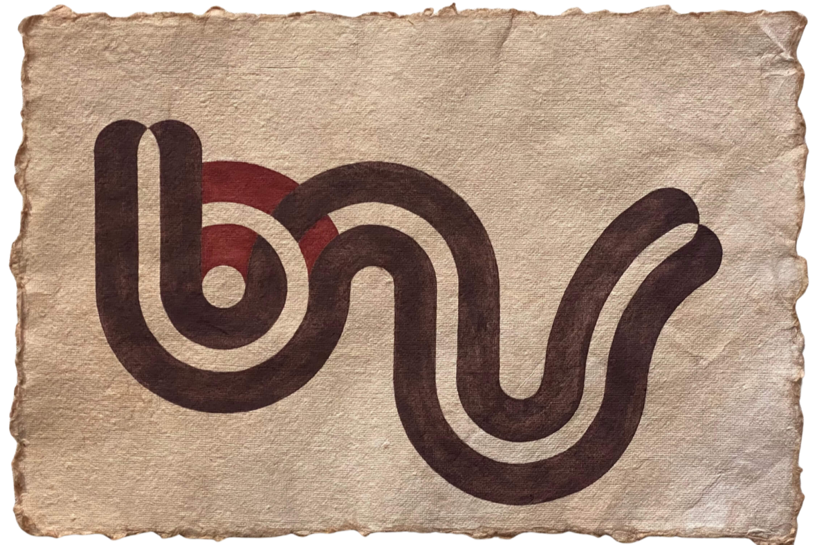 brown and deep red geometric original painting on tea stained paper