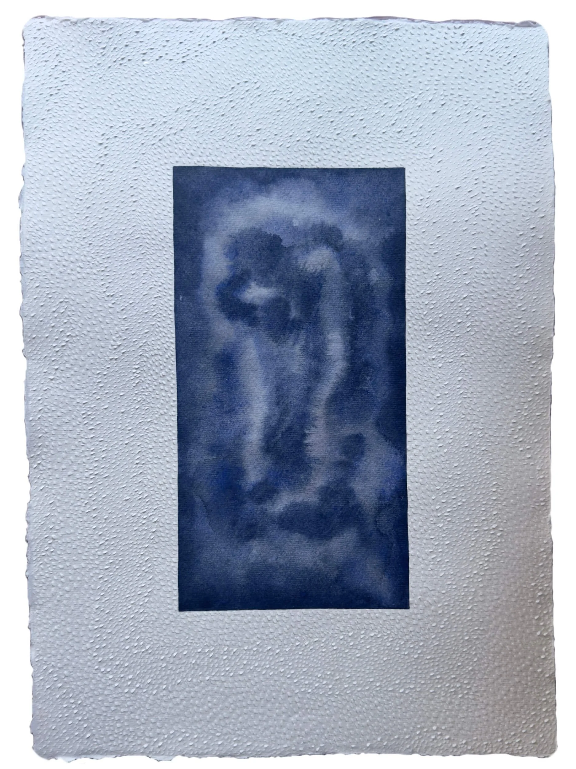 reminiscent of the ocean, etherial artwork with shades of blue and textured paper carvings