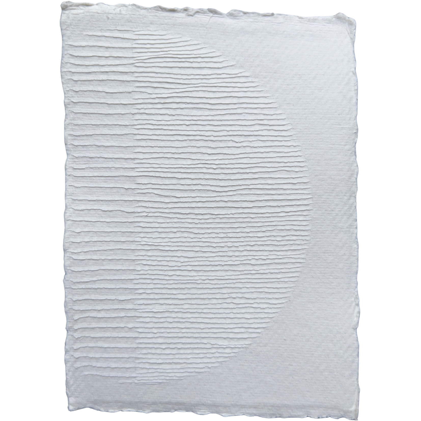 natural white cotton rag paper with surface carving creating a textured original artwork depicting a first quarter moon