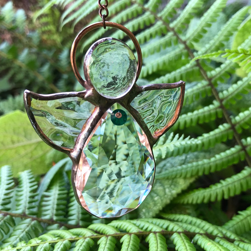 Iridescent Moon Stained Glass Suncatcher Crystal Hanger – teardropglassshop