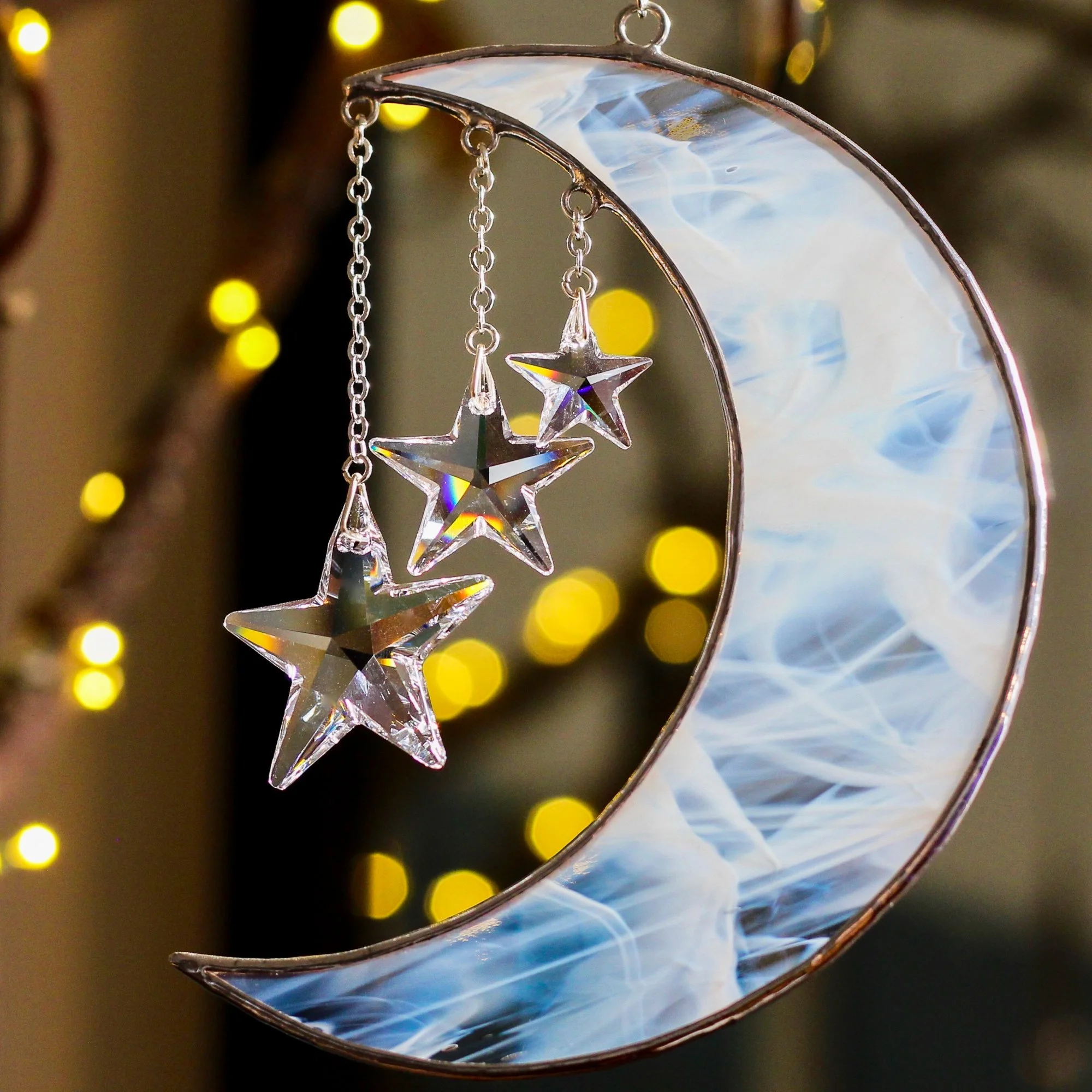 Moon and Stars Stained Glass Suncatcher