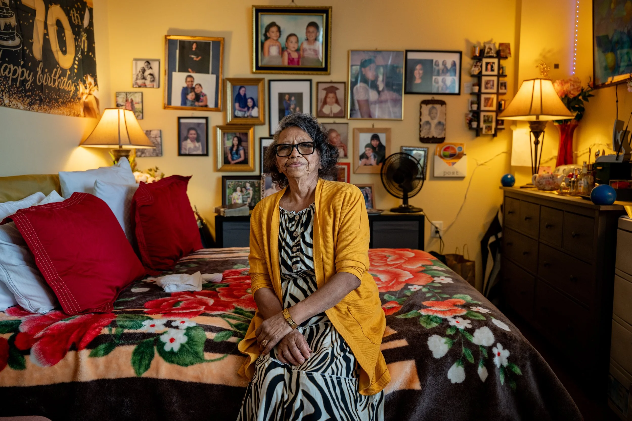 Nelly Orellana, 73, poses for a portrait in her apartment at the Victory Tower affordable senior living facility in Takoma Park, Md. on Wednesday, Nov. 5, 2025. Orellana relies on food stamps to cover the cost of her groceries, but they've been put o