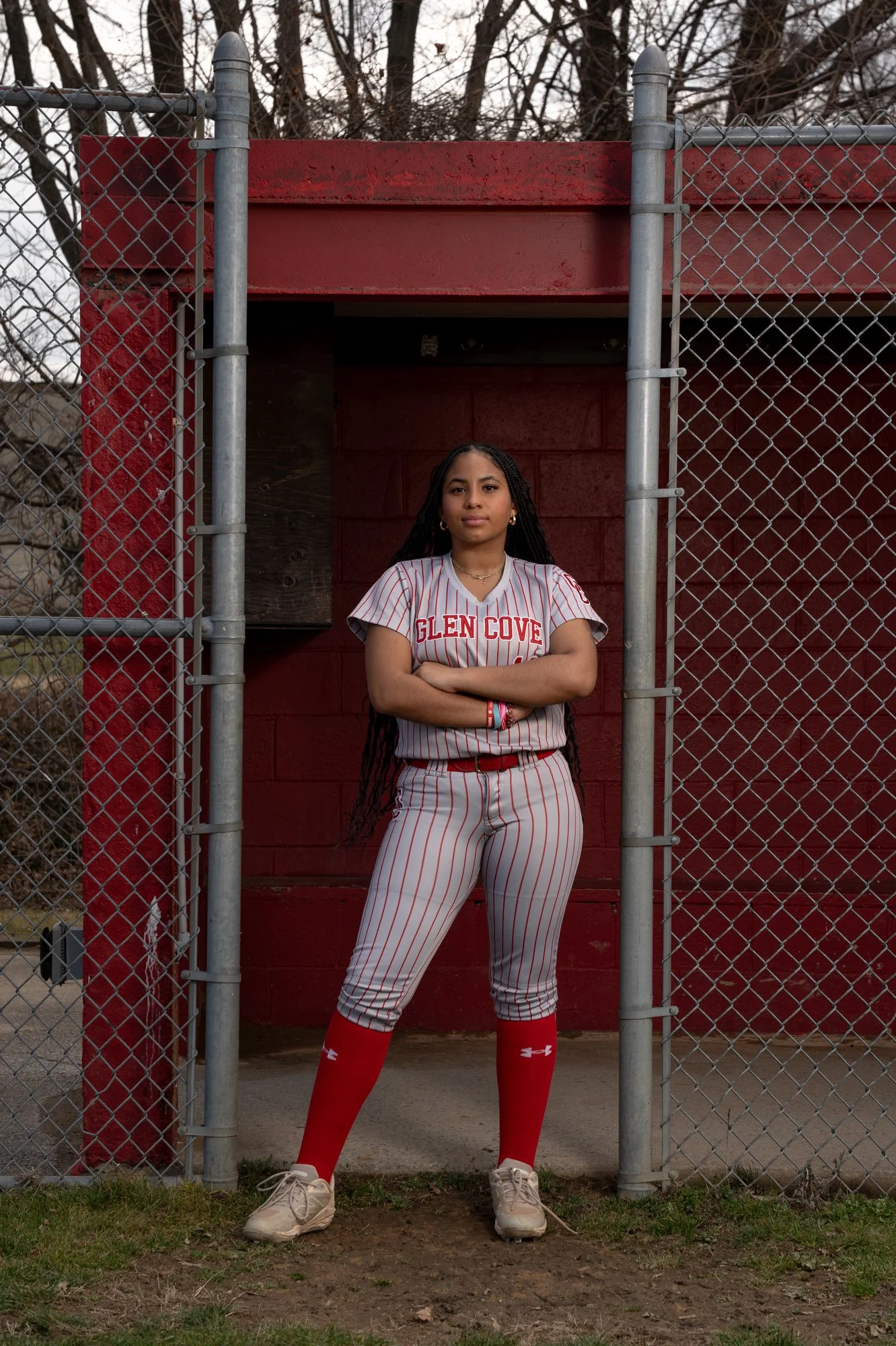 Brooke Simmons, senior left-handed softball pitcher at Glen Cove High School, poses for a portrait at the high school’s softball field in Glen Cove, N.Y. on Wednesday, March 11, 2026.