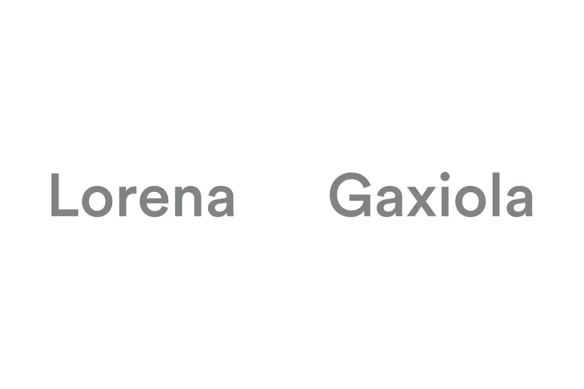Black background with large gray text displaying fictional names 'Lorena Gaxiola'.
