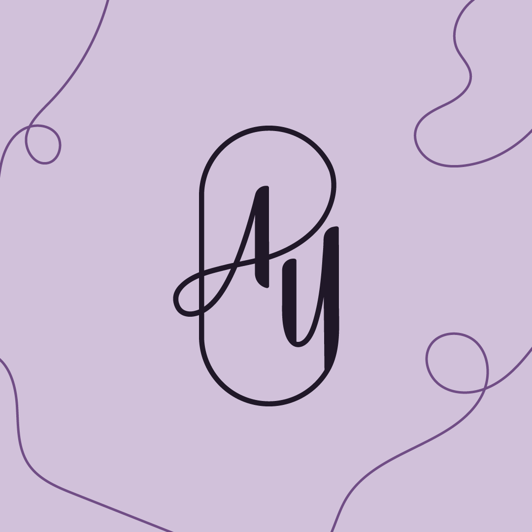 Stylized text displaying the word "Aug" with a purple background and decorative lines.