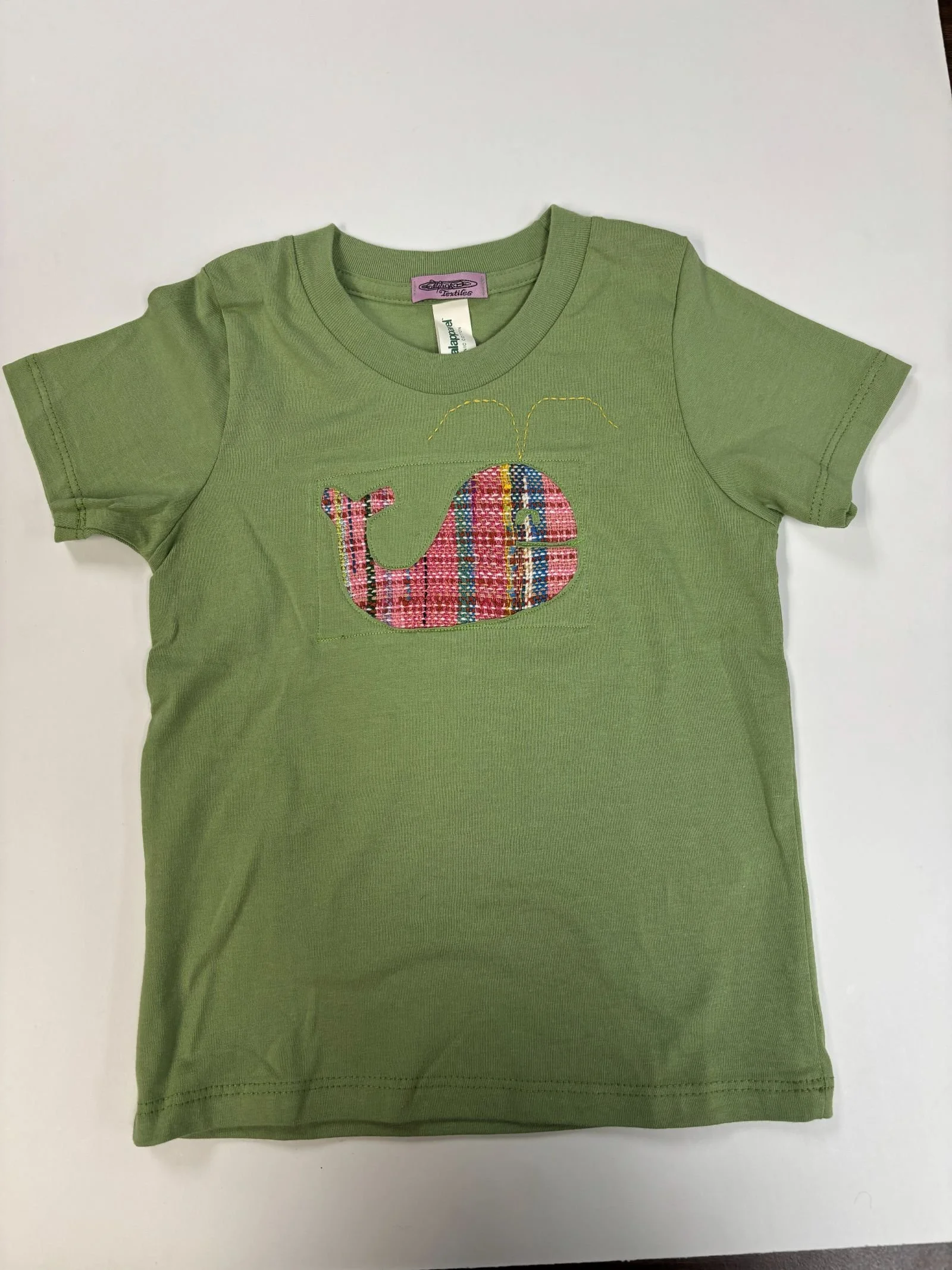 Kid's T-shirt, Green Whale Size 2