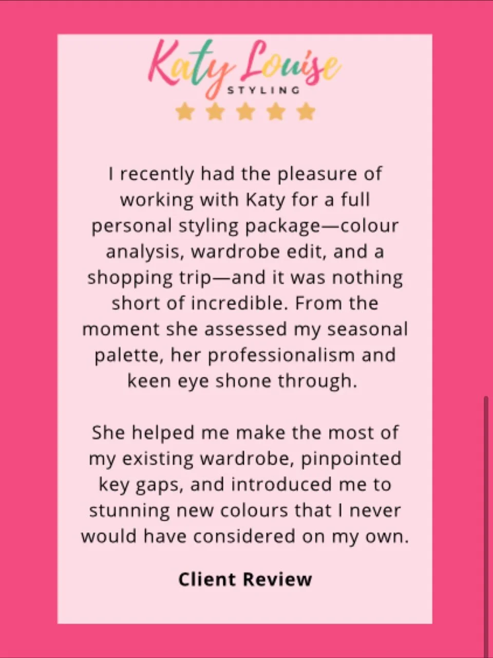 ✨ Kind Words that mean the world✨ 

Helping women feel good and re-discover their confidence and style is so, so rewarding! I&rsquo;m so glad I took the plunge to re-train (again 🤣) almost 6 years ago&hellip; this feedback demonstrates what can be a