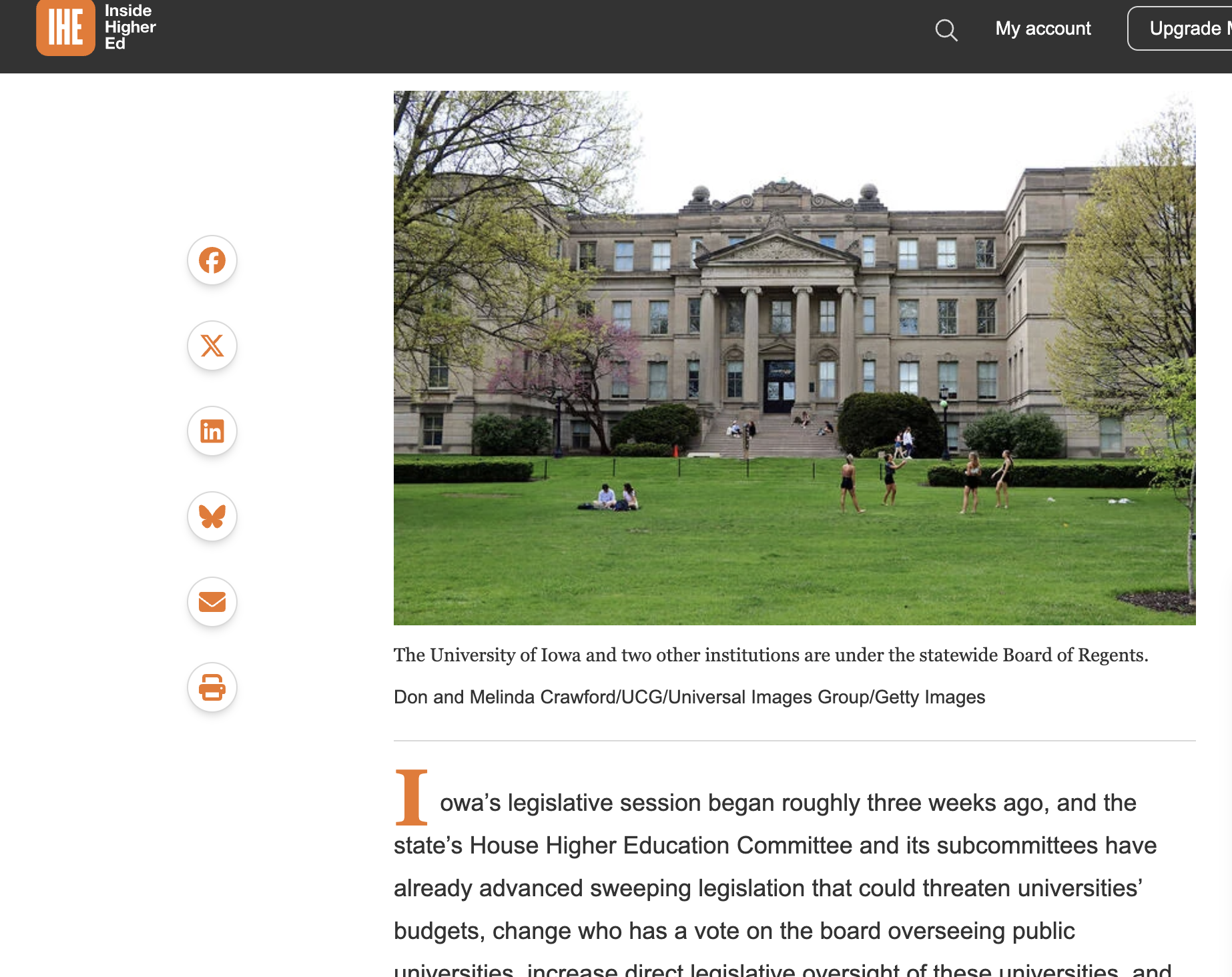 INSIDE HIGHER ED: A ‘Barrage of Bills’ Would Overhaul Higher Ed in Iowa—If They Actually Pass