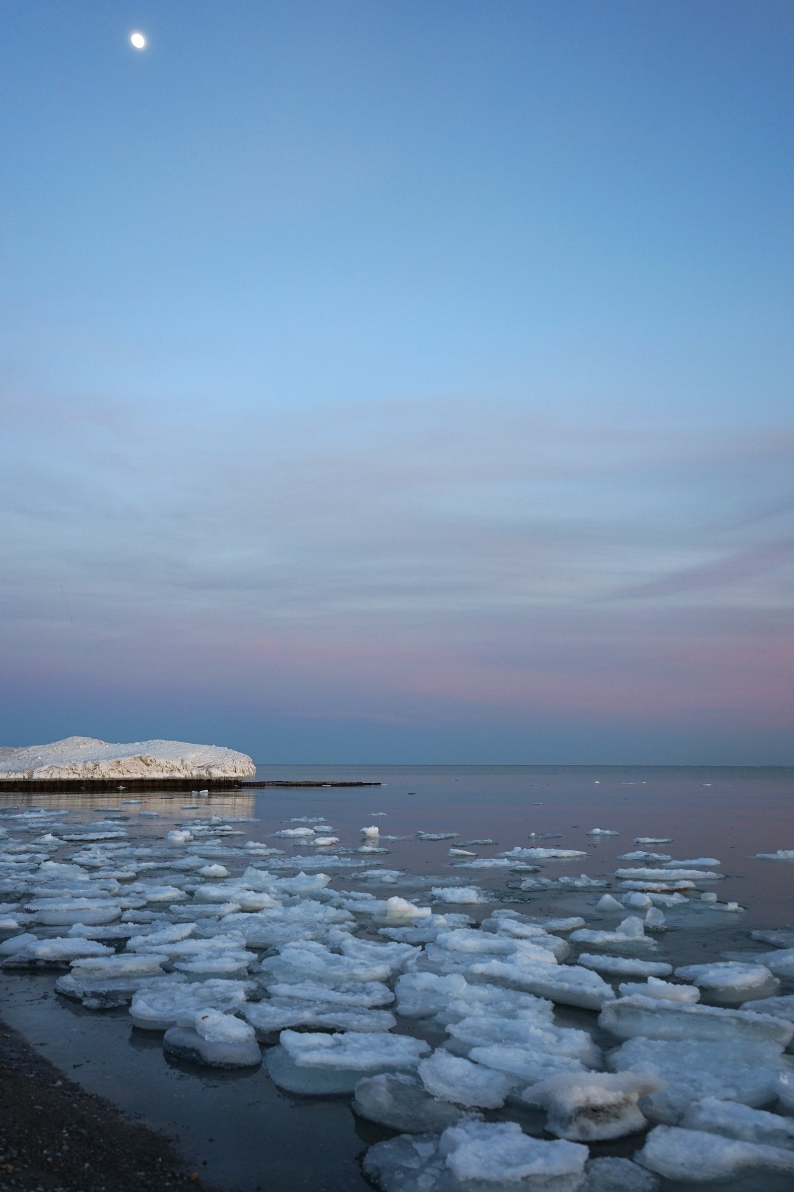 Moon on Ice. Gibraltar Point, Toronto Island. January 2019 (Sony A7ii)