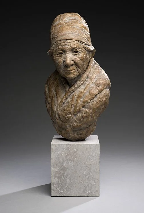 Ed Smida, Grandma, bronze with stone base, 20 x 9 x 8 in.