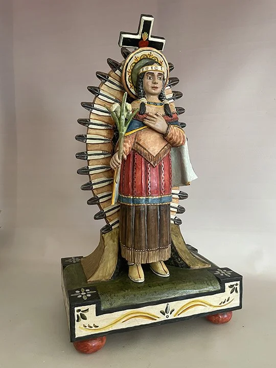 Gustavo Victor Goler, Kateri Tekakwitha, carved wood, gesso, paint, varnish, 
18.5 x 10 x 6.75 in.