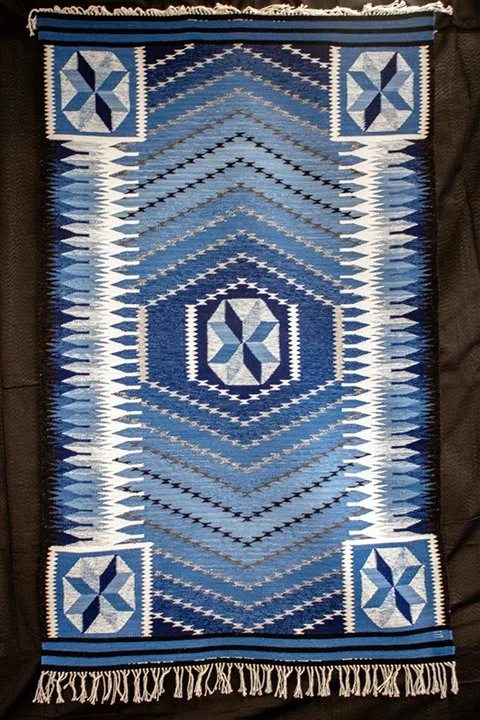 Don Sandoval, Blue Skies and Tailwinds, wool yarn hand-dyed with indigo, 39 x 63 in.