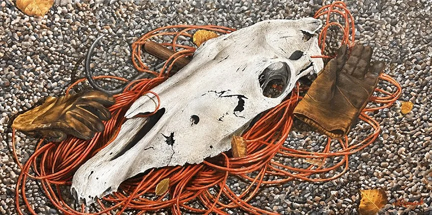 Eric Romero, Twine that Binds, oil on canvas, 15 x 30 in.