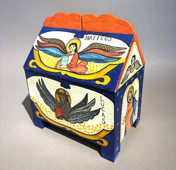 Marie Romero Cash, Evangelists Document Box, 2005, wood, gesso, and watercolor, 
12 x 18 x 14 in. 
